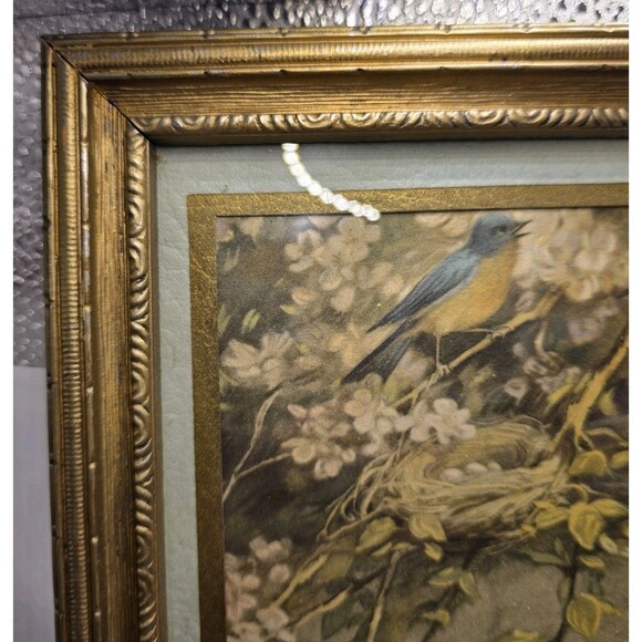 Vintage Framed Zula Kenyon Art Print Girl With Bluebird 12 X 15 - Picture 3 of 7